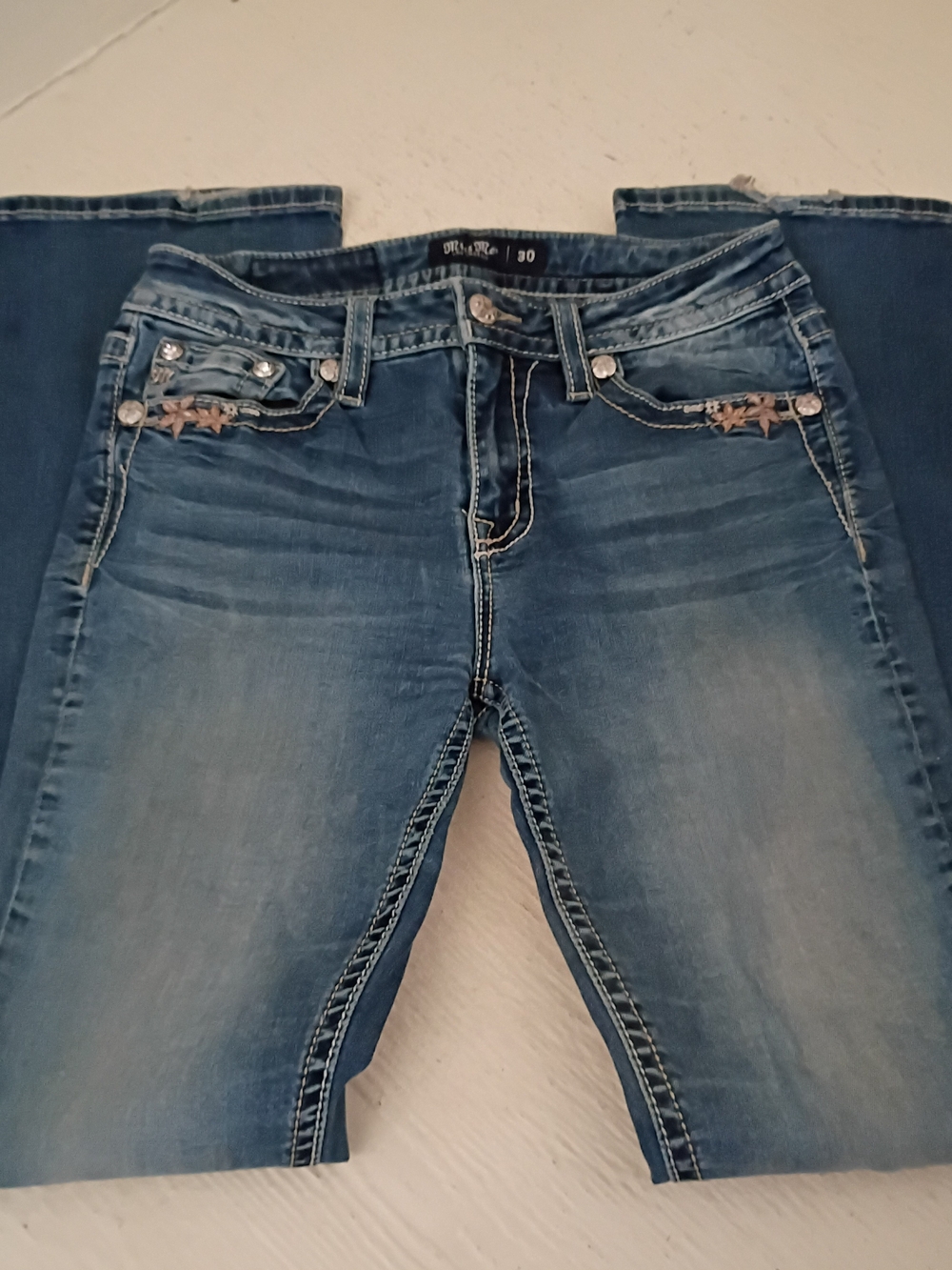 Miss Me Blue Boot Cut Jeans with Embroidered Pockets